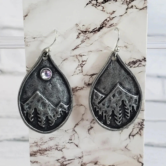 Moonlight Mountain Scenery Teardrop Earrings - Picture 1 of 2